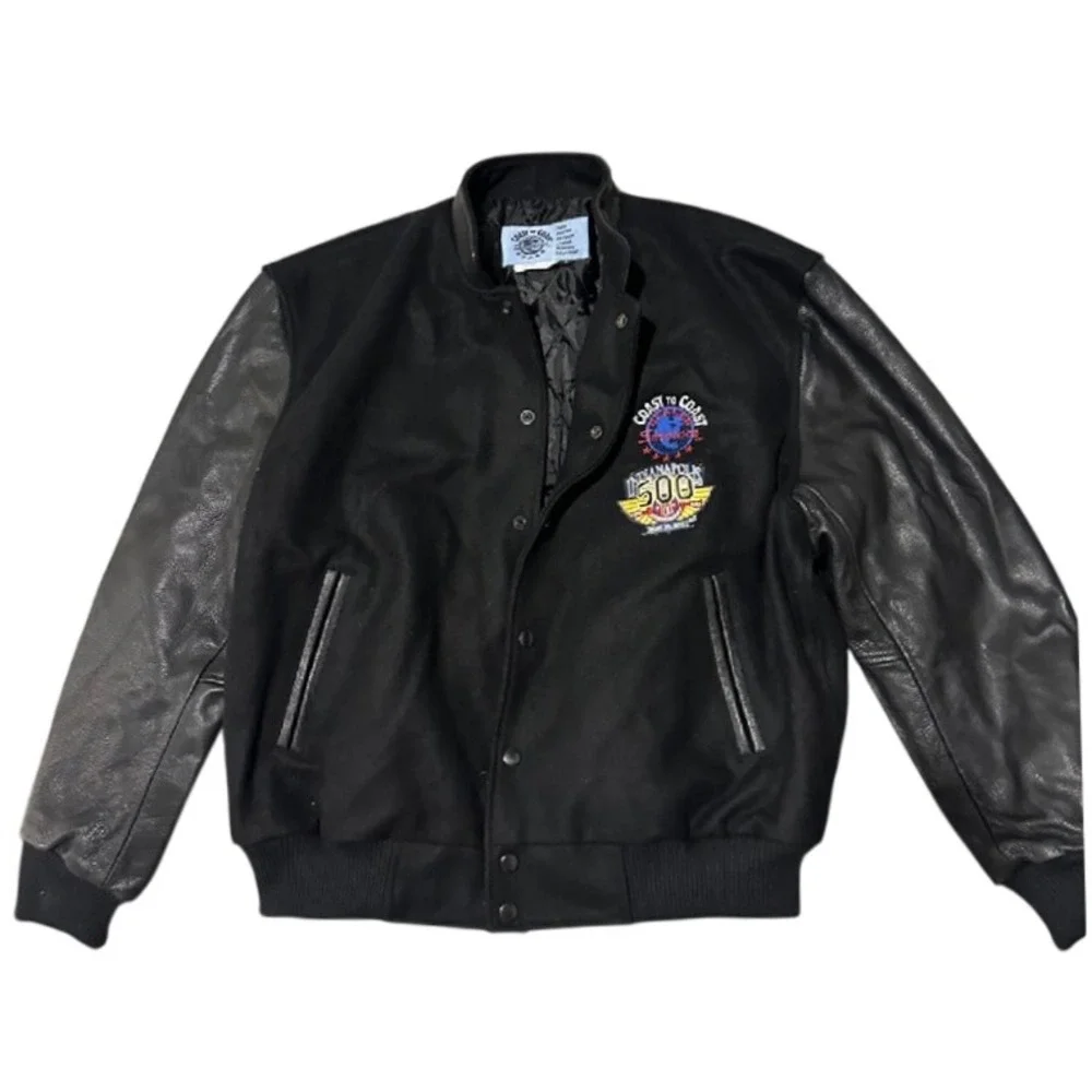 Vintage Varsity Jacket L Coast to Coast Indianapolis 500 Leather Wool Car Dealer